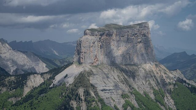 Mont Aiguille In The Vercors Massif At Daytime In Isere, Rhone-Alpes, France. - timelapse