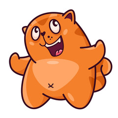 Cute red cat. Demonstrates emotions, victory, bingo, luck, joy. Cat character hand drawn style, sticker, emoji - 515215309
