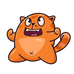 Cute red cat. Demonstrates emotions, victory, bingo, luck, joy. Cat character hand drawn style, sticker, emoji - 515215317
