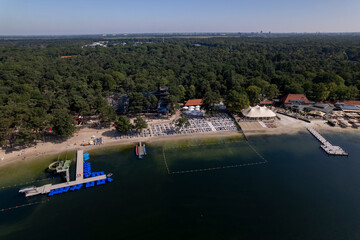 IJzeren Man lake and recreational outdoor activity sports park and leisure park at the beach shore. Holidays and leisure in The Netherlands.