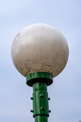 closeup of a spherical street lamp