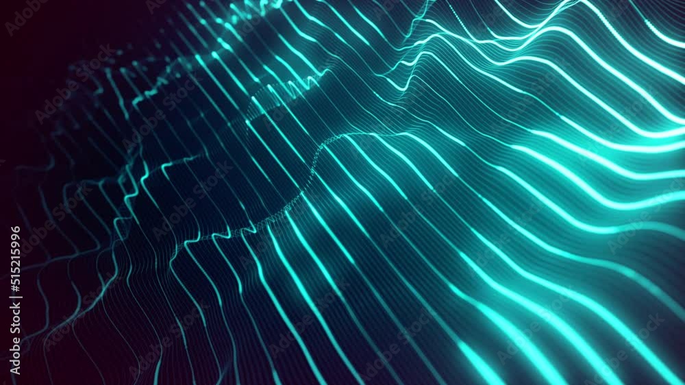Poster abstract digital waving neon lines fx background loop/ 4k animation of an abstract background with d