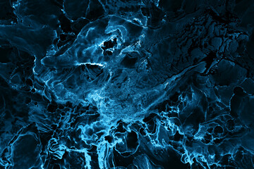 Alcohol ink background, abstract blue black ocean waves, acrylic paint sea swirl pattern, stains and blots