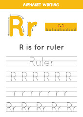 Learning English alphabet for kids. Letter R. Cute kawaii ruler.