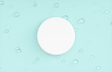 Natural beauty podium backdrop for product display with water drops surface. 3d rendering. top view.
