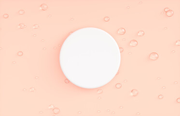 Natural beauty podium backdrop for product display with water drops surface. 3d rendering. top view.