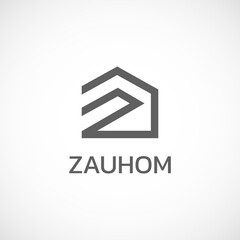 Alphabet letter  Z with a house or home. Real estate line art