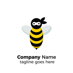 ninja bee logo simple vector design illustration template