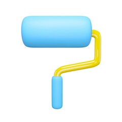 3d render drawing wall roller icon. Rendering illustration of blue paint roller with handle isolated on white background. Cute cartoon design. Repair interior sign. Renovation house symbol. 
