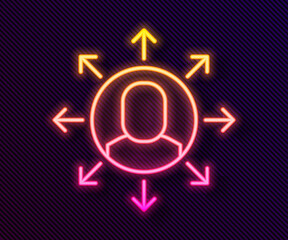 Glowing neon line Multitasking manager working icon isolated on black background. Vector