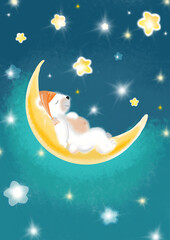 Obraz na płótnie Canvas little bear sleeps on the moon