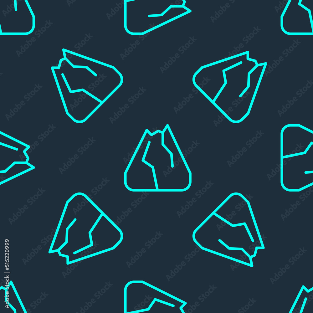 Poster Green line Mountains icon isolated seamless pattern on blue background. Symbol of victory or success concept. Vector