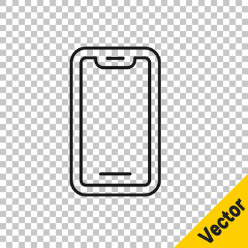 Black line Smartphone, mobile phone icon isolated on transparent background. Vector