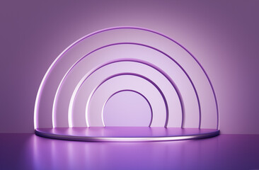 Beautiful purple background with pedestal and showcase. 3d rendering, 3d illustration - 515221761