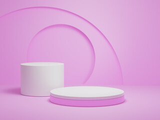 Podium layout for product presentation, pink background, 3d rendering, 3d illustration