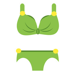 Vector illustration of a green split swimsuit. Fashionable swimsuit. Summer clothes. Beachwear. Isolated