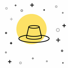 Black line Man hat with ribbon icon isolated on white background. Random dynamic shapes. Vector