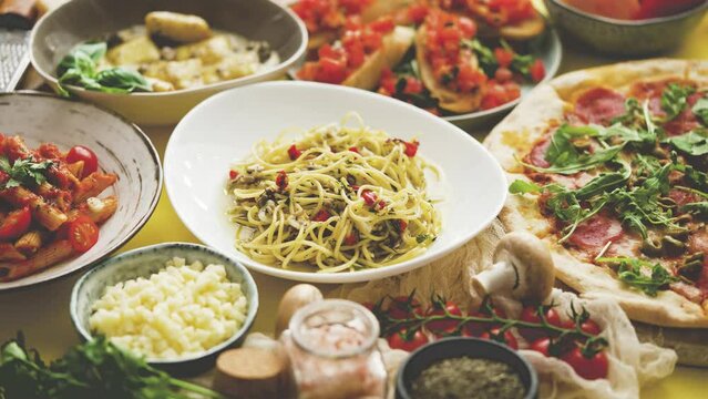 Italian food concept, various classic dishes