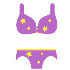 Vector illustration of a purple star-shaped split swimsuit. Fashionable swimsuit. Summer clothes. Beachwear. Isolated