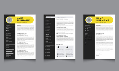 Modern Resume Layout Black and Yellow Curriculum vitae  and Cover Letter design - obrazy, fototapety, plakaty