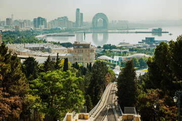 Panoramic view of Baku - the capital of Azerbaijan located by the Caspian See shore.