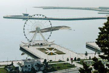 Panoramic view of Baku - the capital of Azerbaijan located by the Caspian See shore.