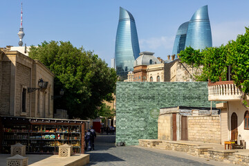 Old City in Baku. Traditional medieval architecture. Baku, Azerbaijan.