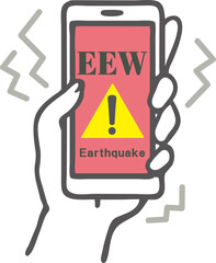 英語表記（EEW）の緊急地震速報が鳴るスマホを持つ手のイラスト素材
