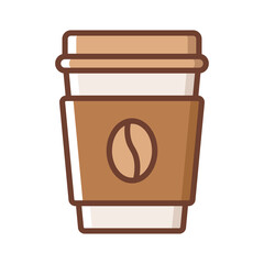Disposable coffee cup icon with coffee beans. Vector illustration flat illustration.