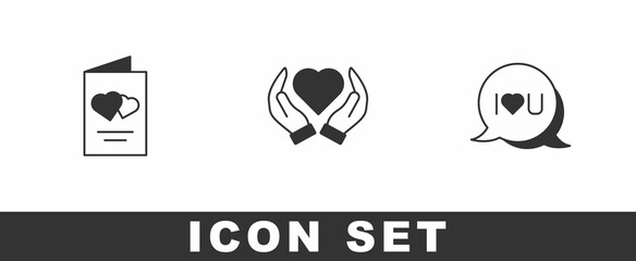 Set Valentines day flyer, Heart hand and Speech bubble text I love you icon. Vector