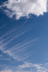 Blurred image of blue sky with different clouds.