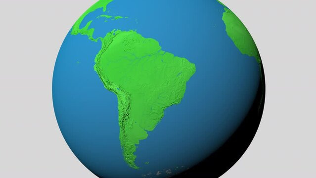 Seamless looping animation of the earth zooming in to the 3d map of Paraguay with the capital and the biggest cites in 4K resolution