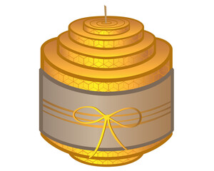 Decorative Handmade Candle made of natural wax with a pattern - vector full color picture. Decorative eco-friendly candle with label and bow. homemade candle