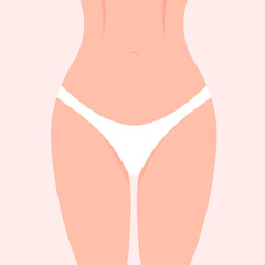 Slim toned young woman's body. Girl in white panties. Gynecology banner or poster. Female problem. Vector illustration isolated.