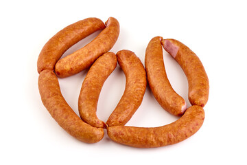 Smoked hungarian sausage, isolated on white background.