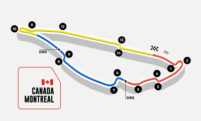 Race tracks, circuit for motorsport and auto sport. Montreal, Canada.