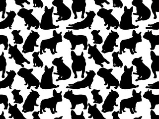 Hand drawn illustrations of French Bulldog shadow on white background. Design for seamless pattern. Texture for Fabric, Wrapping, Wallpaper, Print, Textile, Advertising and etc.