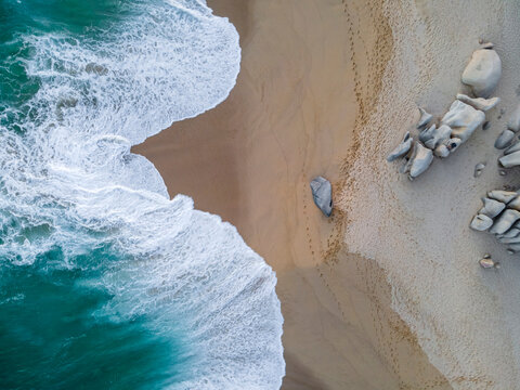 Aerial view of Playa del Divorcio, Cabo San Lucas, Baja California, Mexico.