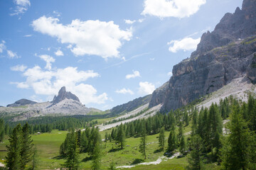 Dolomites range landscape. Summer mountain panorama
