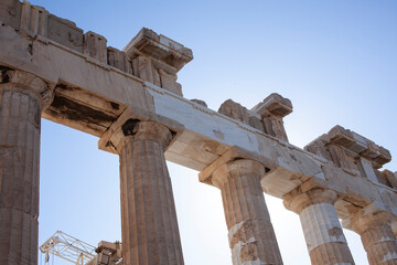 view on parthenone athens from small real parts, reconstruction in process