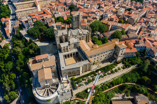 Aerial view of Saint Nazaire cathedral in Beziers, France.