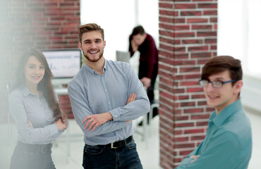 Business people are discussing in the office.