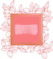 botanical minimalism line art leaves vector frame with golden borders and textured brush stroke