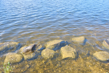Beautiful landscape with a view of large rocks and a lake