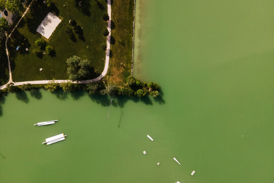 Aerial view of Grand Lac de L'Isle-Jourdain, Gers, France.