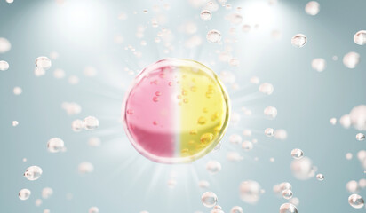 Mixing skin collagen liquid, 3D Collagen Skin Serum and Vitamin illustration isolated on soft color background. concept skin care cosmetics solution. 3d rendering.