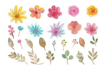 Watercolor flowers isolated element for wedding invitation decoration