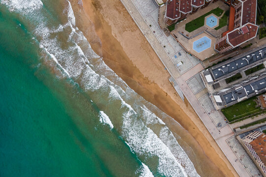 Aerial view of Zarautz beach, Gipuzkoa, Basque Country, Spain.