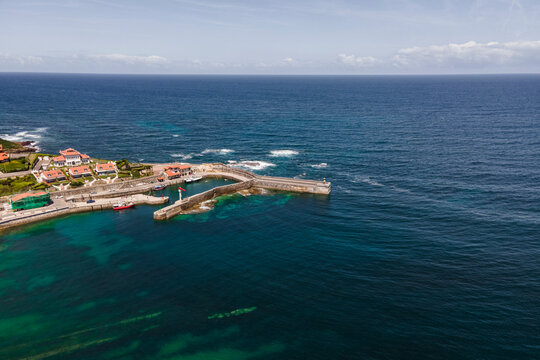 Aerial view of the port in Comillas, Cantabria, Spain.