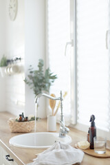 Bright kitchen interior. Scandinavian style. Provence furniture.